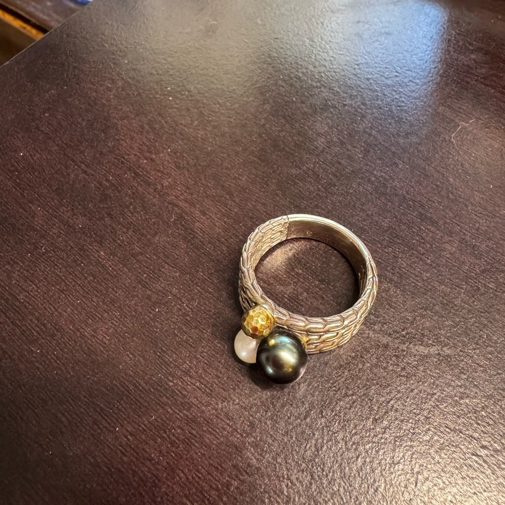 John Hardy Silver Ring with Black, Gold, and White Accents